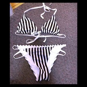 Black & White Striped Bikini
